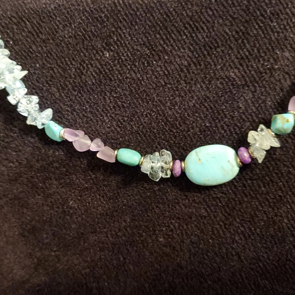 Handmade Jewelry - Elegant Turquoise Aquamarine Ametist Genuine Gemstons 925° Silver Necklace